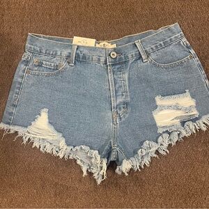 Umgee Light Blue Distressed Denim Jean Shorts
